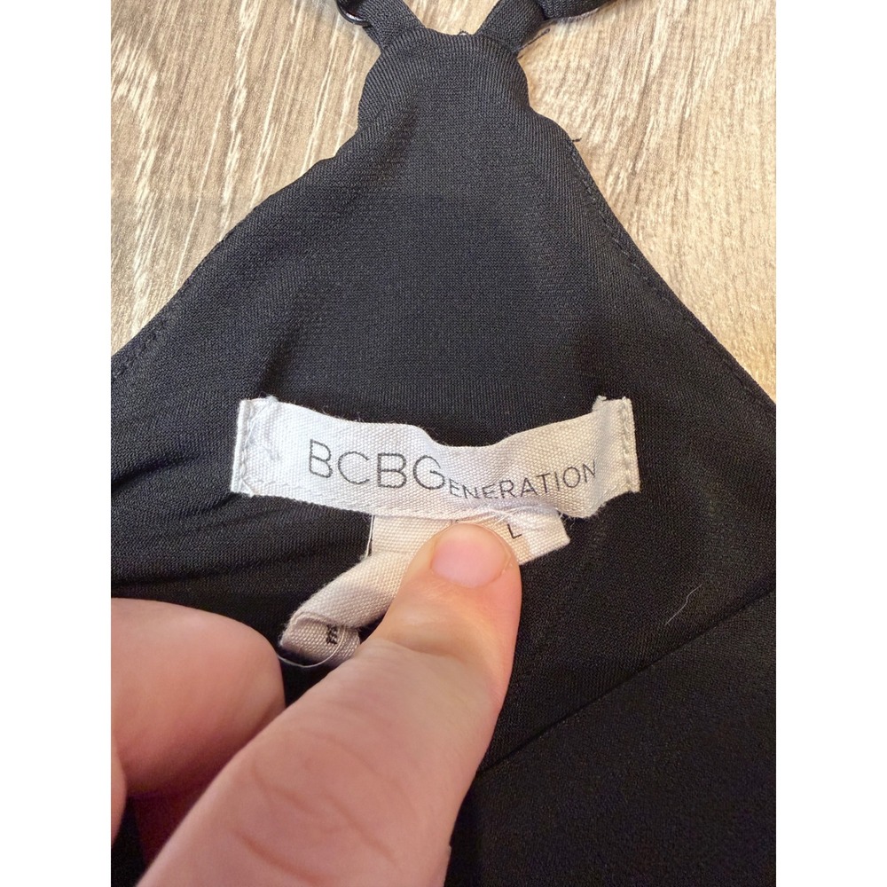 BCBGeneration Black V-Neck Draped Tulip Mini Dress Large LBD Spaghetti Strap - Picture 5 of 6